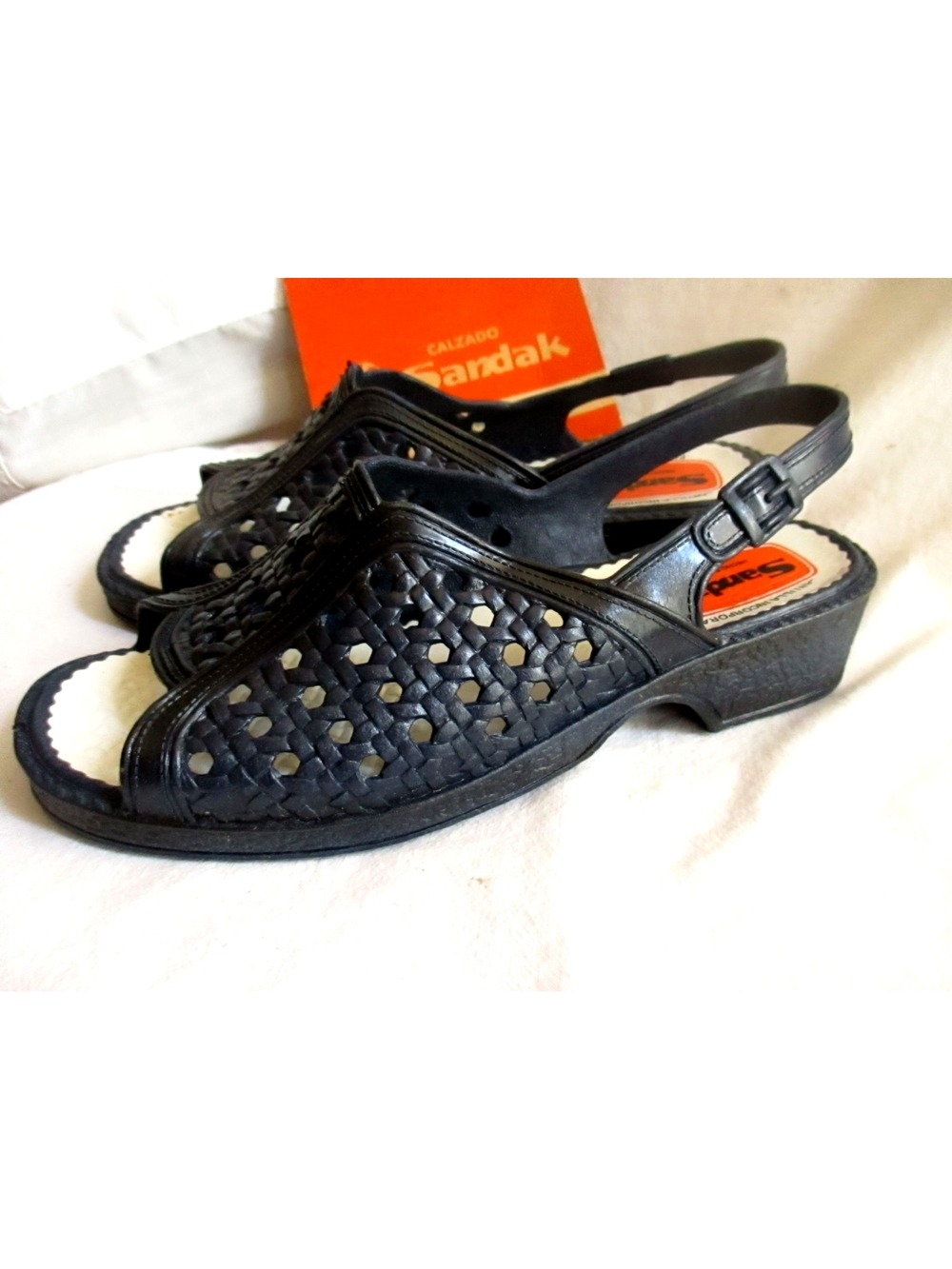 sz 6 Sandals Sandak Blue Woven Slingback Womens 23 mex With NOS Vintage 80's